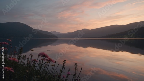 Dusk setting with flowers o...