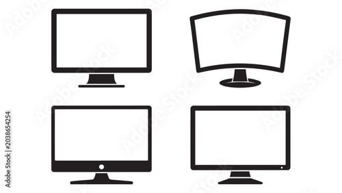 Collection of flat and curved desktop computer monitor line icon