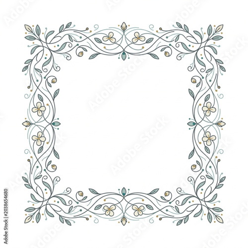 Elegant Floral Square Border Design with Delicate Flowers and Leaves.