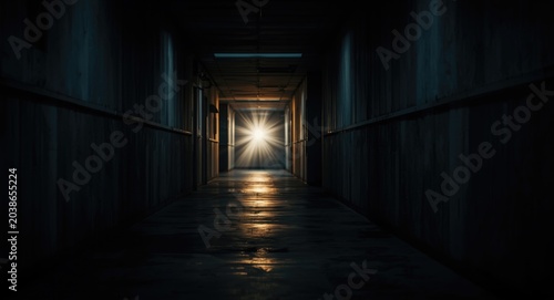 dimly lit corridor with a r...