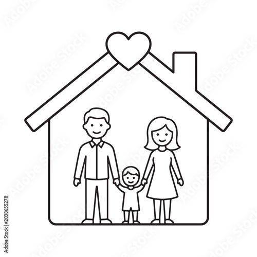 Family inside a house outline with heart symbol for global day of parents flat icon