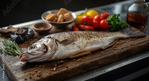 Fresh seabass fish with aro...