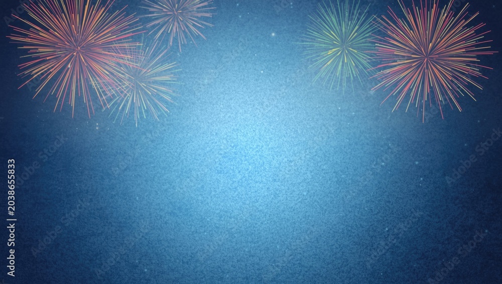 Obraz premium explosive fireworks with multicolor effects over a soft blue textured backdrop