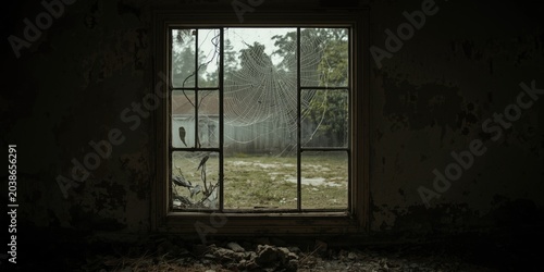 Cobweb tangled old window i...