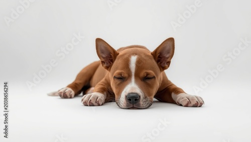 Cute Basenji puppy lying do...