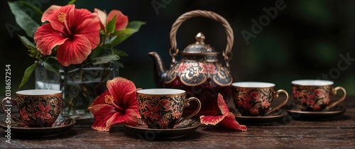 Decorative hibiscus and tea...