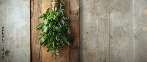 different leafy herbs hangi...
