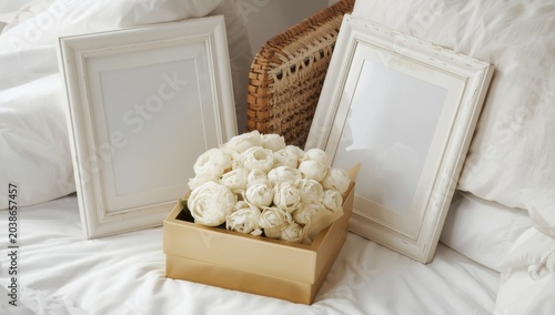 Elegant white frame and gol...
