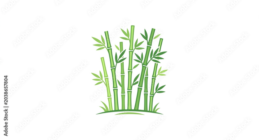 Obraz premium Green Bamboo Stalks with Leaves Illustration.