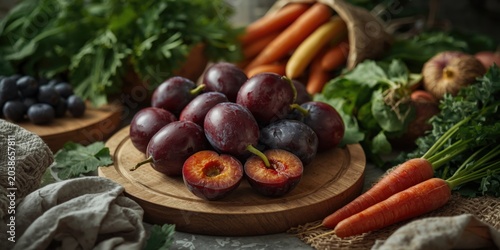 Handpicked ripe plums combi...