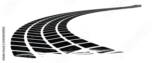 Curving Tire Track: Abstract representation of a tire track on a road. car tire, road pattern, abstract line, motion symbol.