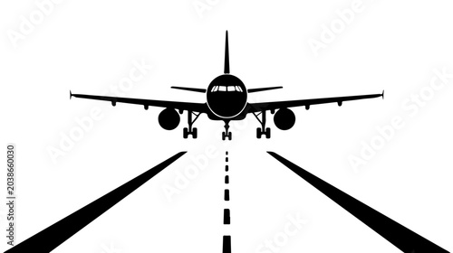 Tableau sur toile Airplane approaching runway, silhouette with transparent background