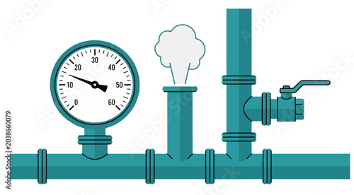 Tableau sur toile Teal industrial pipe system with gauge and steam vent