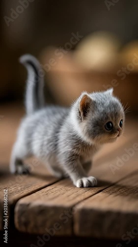 Cute fluffy kitten sitting inside a cup with soft cozy lighting adorable pet video.