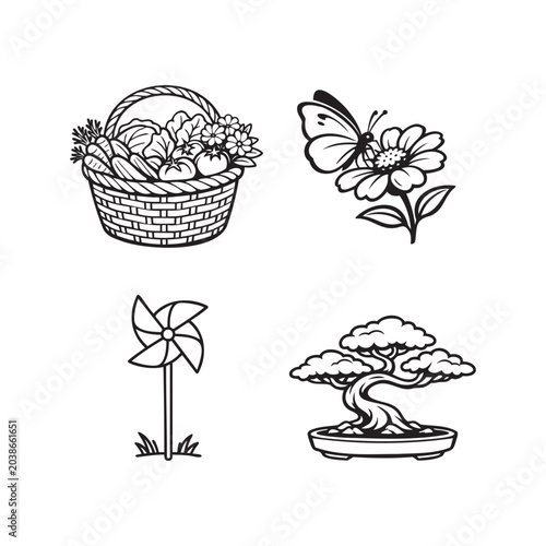 Minimalist Decorative Nature Icon Set Vector