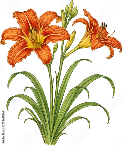 Bild auf Leinwand Hemerocallis fulva illustration art