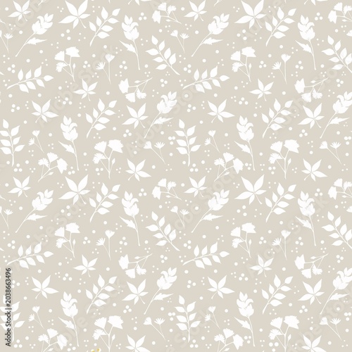 Floral seamless autumn pattern design with white flowers and leaves on a light background for decor projects and textiles