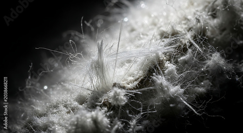Macro Photography of Toxic Chrysotile Asbestos Fibers in Home Insulation Highlighting Health Risks Respiratory Dangers and the Need for Professional Remediation