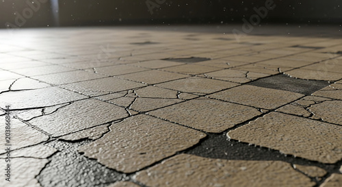 Closeup of Damaged Old Vinyl Floor Tiles Releasing Hazardous Dust Illustrating Asbestos Exposure Danger Home Inspection Needs and Professional Remediation Services