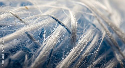 Detailed macro photography of hazardous blue asbestos and chrysotile fibers showing the dangerous microscopic texture of raw insulation material found in older homes