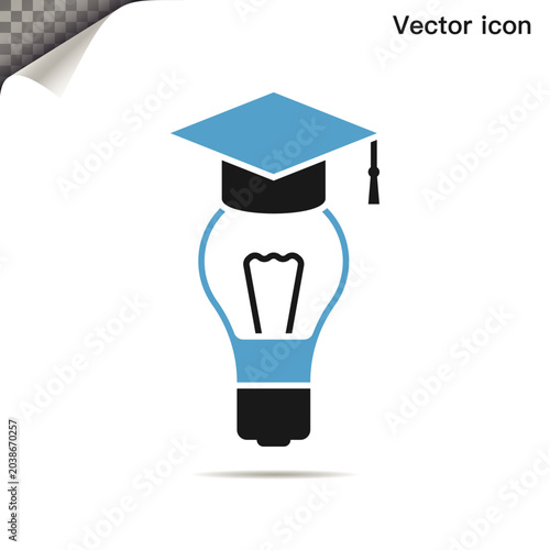Minimalist vector icon of light bulb with graduation cap, symbolizing knowledge, education, and bright ideas.