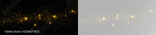 Sparkling golden light dust with bokeh effect on grey background, gold glitter png