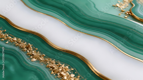 Abstract green and gold wavy pattern