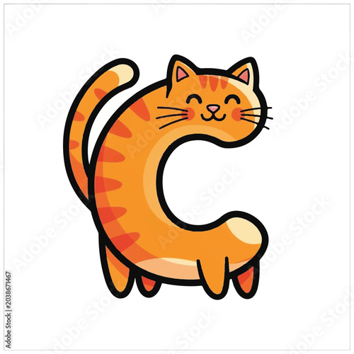 Cartoon Orange Tabby Cat Smiling.