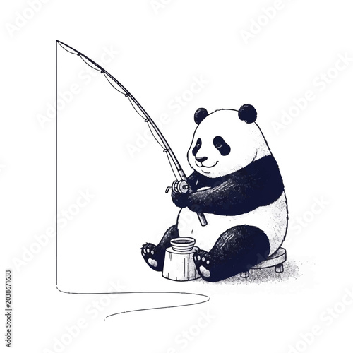 Panda bear painting with brush.