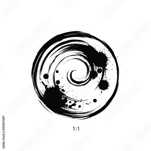 Black swirl circle art design element.