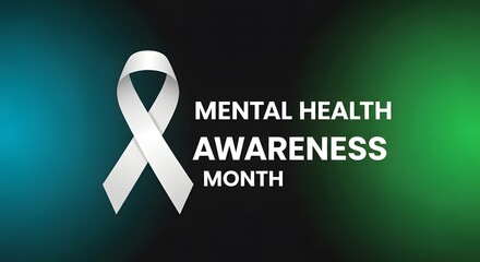 World mental health day awareness silver ribbon symbol with 'mental health awareness month' text