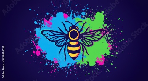 Colorful bee on paint splatter.