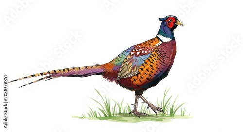 Pheasant bird standing in grass.