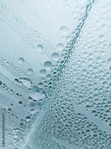 Close-up of moisture droplets on polythene sheeting inside a hothouse