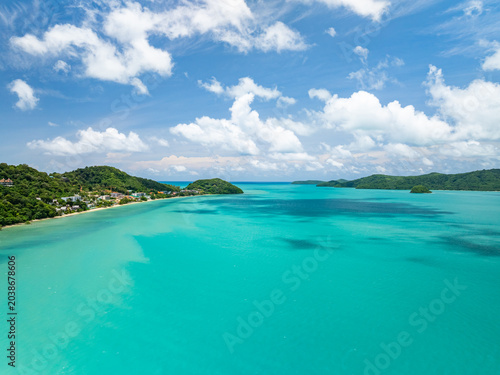 Beautiful sea with clear blue sky background in summer season Amazing sea and sun daylight relaxation landscape view in Phuket island Thailand for Summer and travel background
