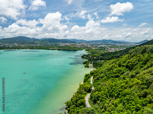 Beautiful sea with clear blue sky background in summer season Amazing sea and sun daylight relaxation landscape view in Phuket island Thailand for Summer and travel background