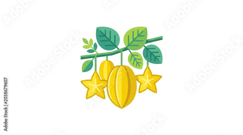 Schilderij op canvas Fresh Star Fruit and Leaves on a Branch.