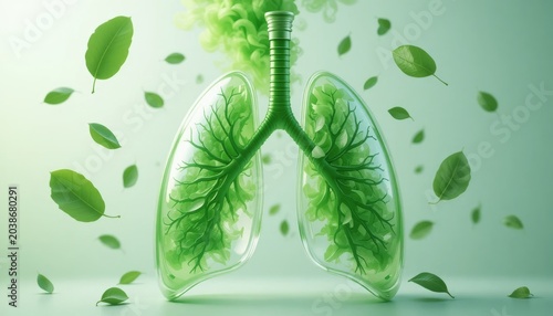 Conceptual Illustration of Glass Lungs with Green Leaves for Clean Air and Respiratory Health