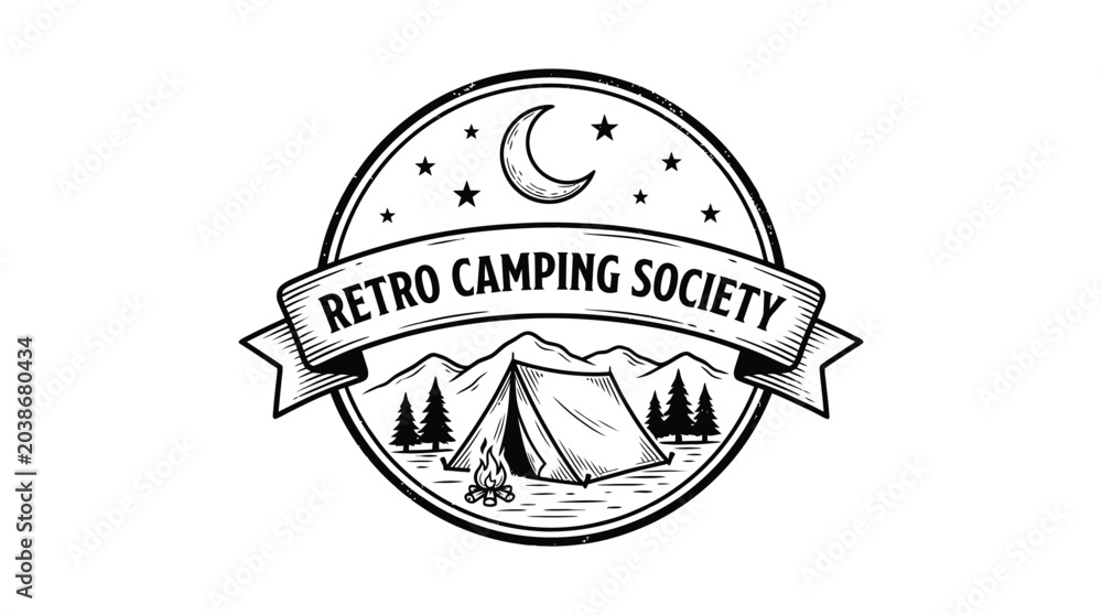 Fototapeta premium Retro camping society logo design.