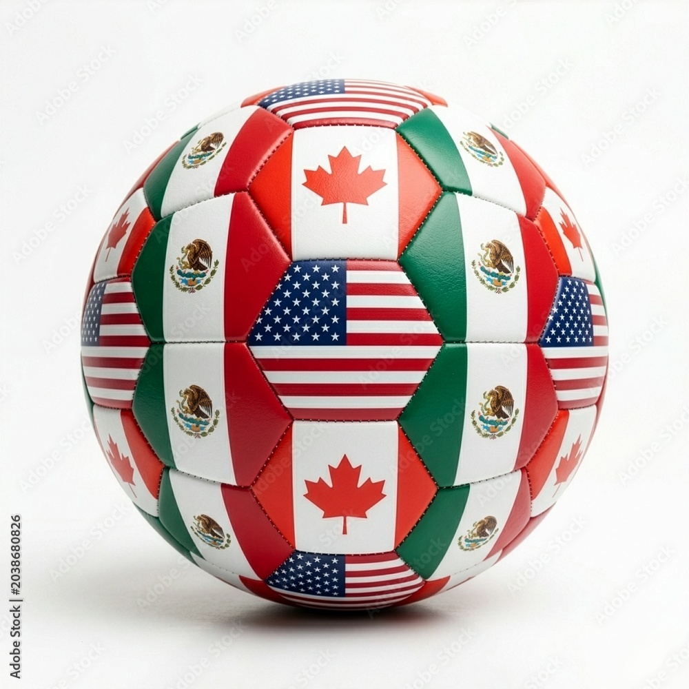 Obraz premium Soccer Ball Textured with Flags of United States Canada and Mexico