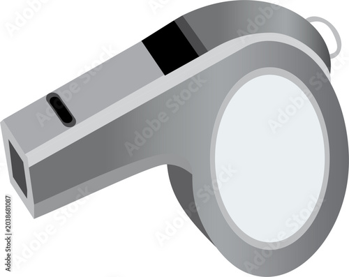 Sound Alert silver whistle for sports referee coach safety emergency signals Iconic metallic graphic illustration DESIGN 3501.eps