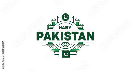 Foto Haby Pakistan Emblem Design with Flag and Cultural Landmarks