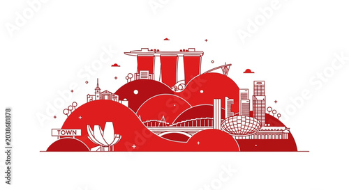 Singapore City Skyline Outline Illustration
