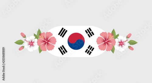 Konstfotografi South Korean Flag with Mugunghwa Flowers Illustration