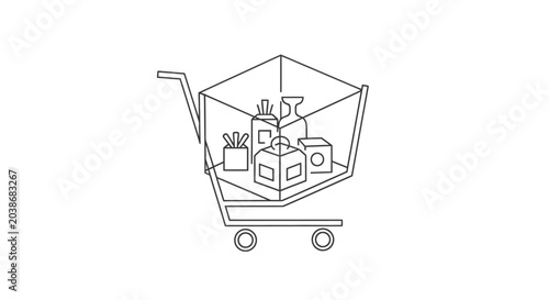 Shopping cart with gift boxes.