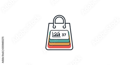 Shopping bag icon with sales growth chart for retail analytics