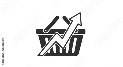 Shopping basket icon with upward growth arrow symbol