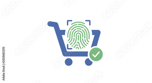 Shopping cart icon with biometric fingerprint scanner and checkmark