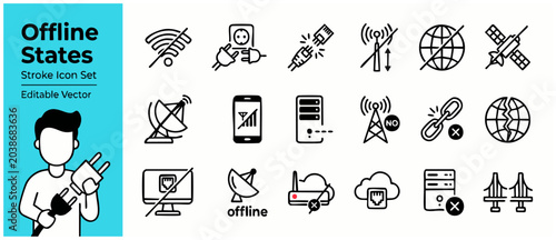 Foto Offline icon set internet connection and no wifi vector signals for lost web net