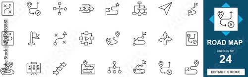 Photos Road map line icon set, 24 navigation and strategy vector symbols, editable stro